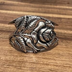 1940’s vintage Danecraft sterling silver rose cuff bracelet repoussé design